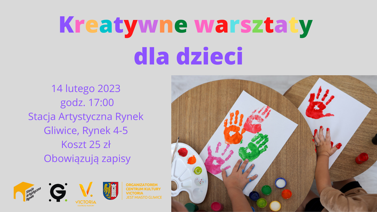 banner z nazwą zajęć i zdjęciem prac plastycznych na kartkach