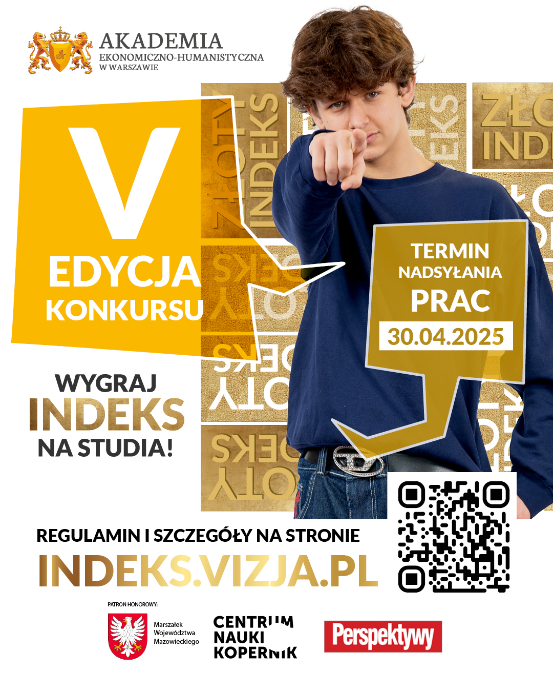 plakat - Konkurs o Złote Indeksy Akademii Ekonomiczno-Humanistycznej w Warszawie