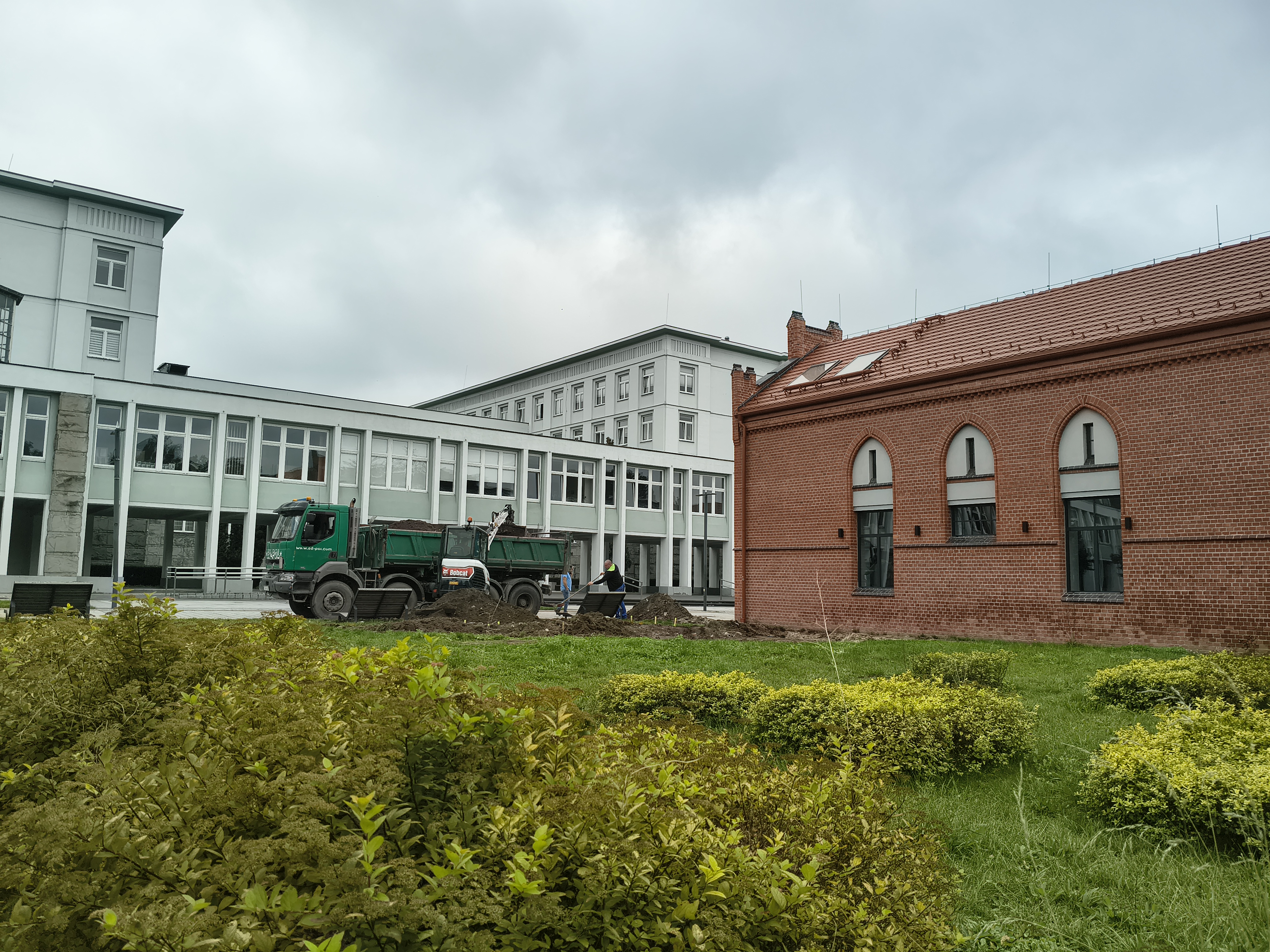 ciężarówka, ujęcie zza krzaków