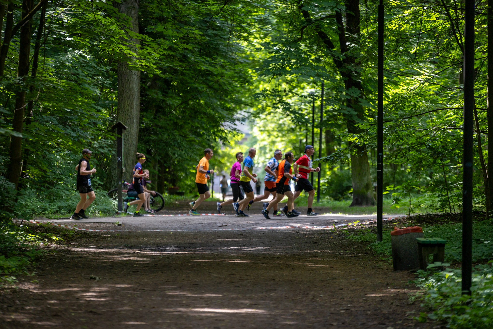 ludzie biegający po lesie komunalnym
