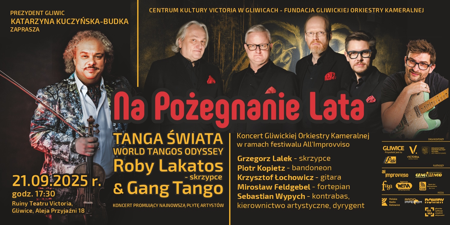 Baner z informacjami i zdjęciem muzyków