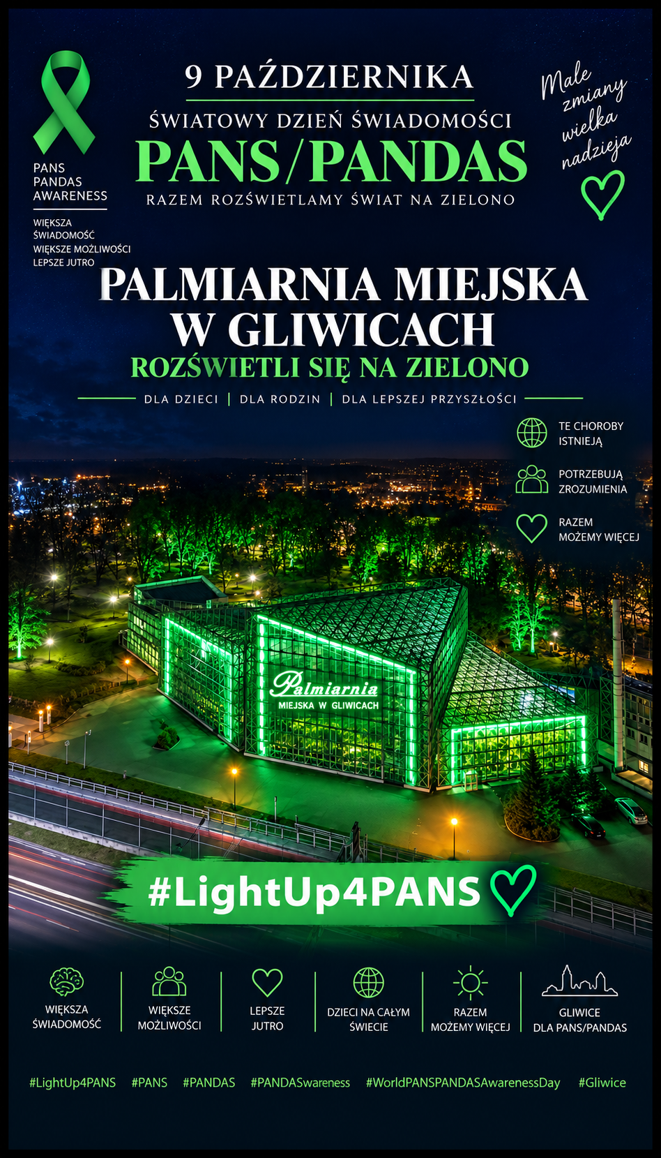 Grafika z Palmiarnią Miejską podświetloną na zielono