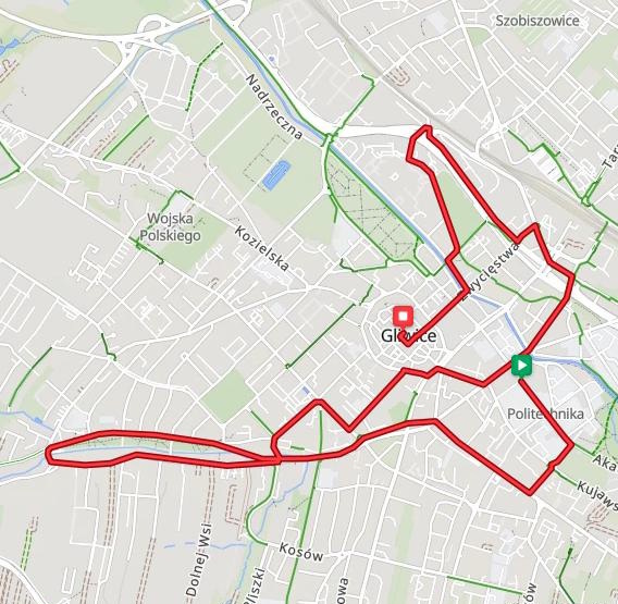Mapka z rozrysowaną trasą przejazdu