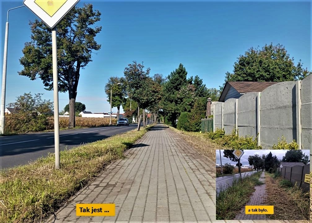 zdjęcie chodnika przed uporządkowaniem i po