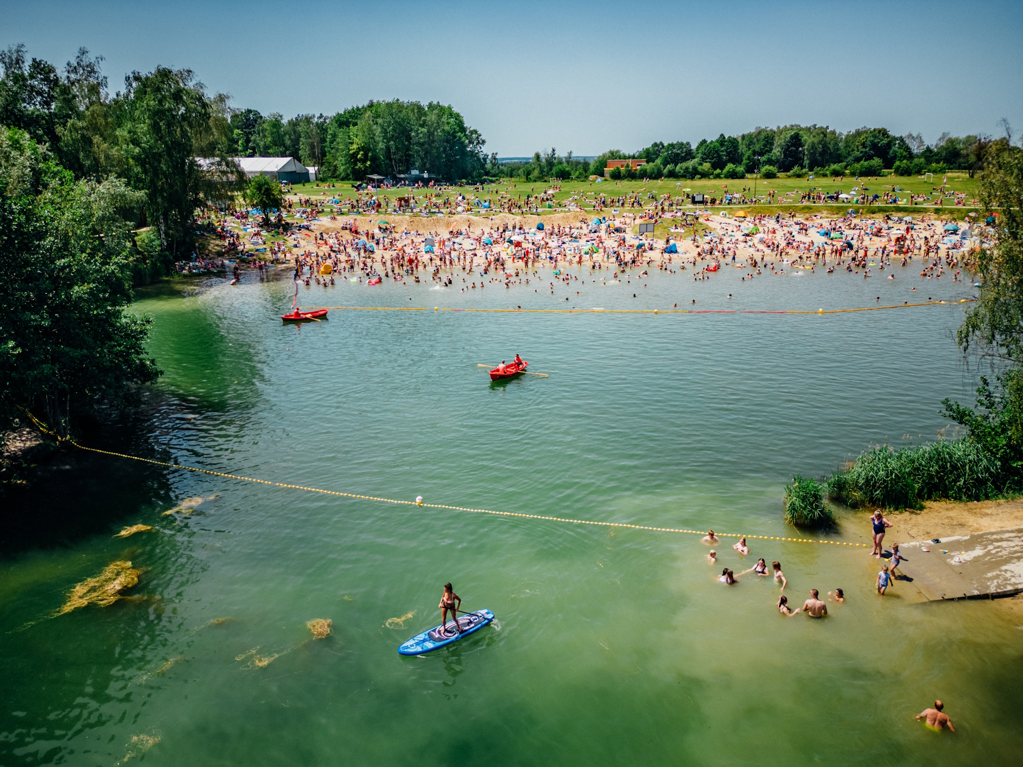 ludzie na plaży i w wodzie
