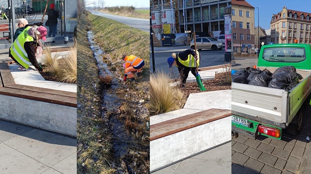 kolaż zdjęć na temat porządowania pasów drogowych