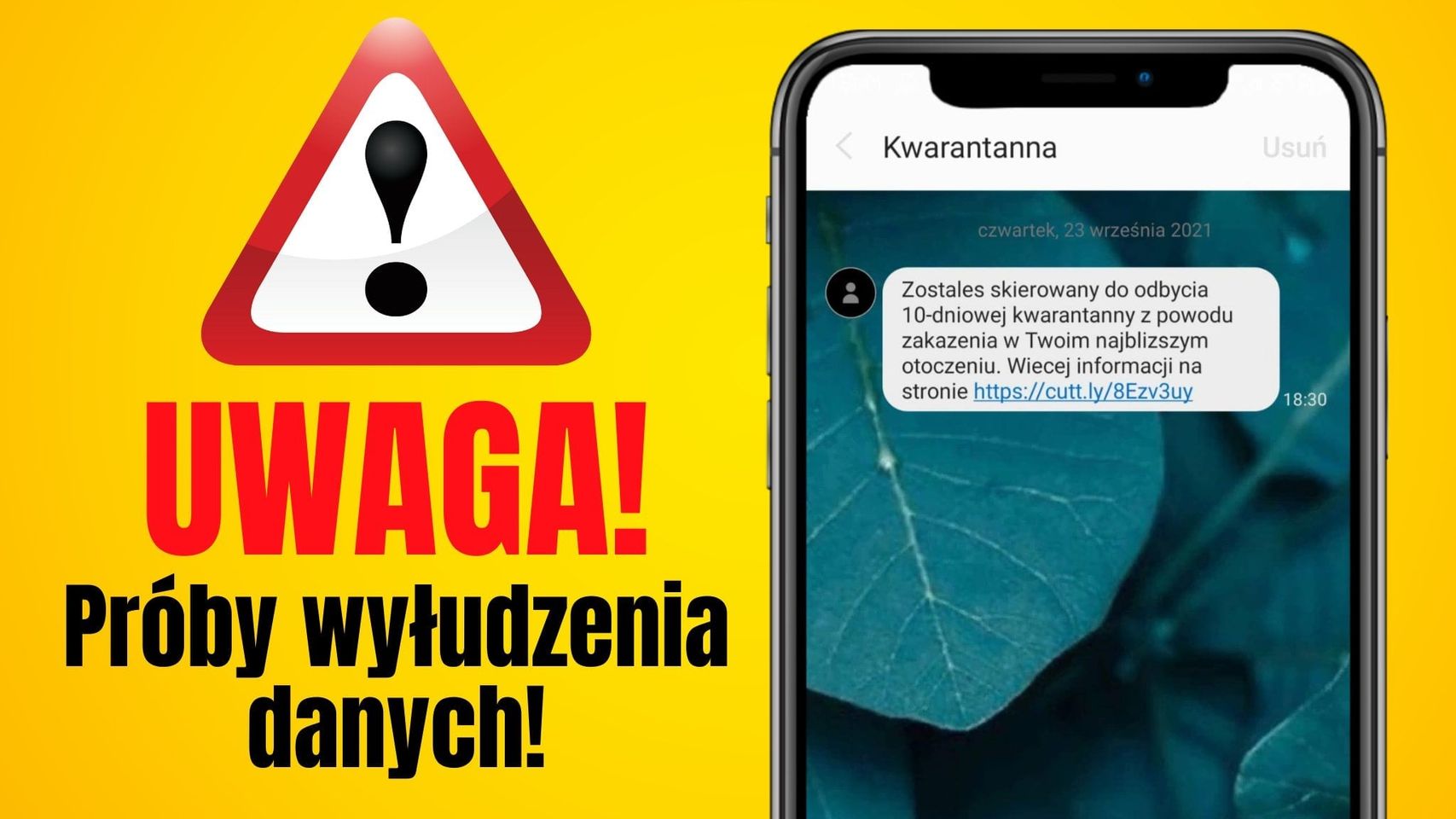 baner z apelem sanepidu o fałszywych smsach kwarantannowych