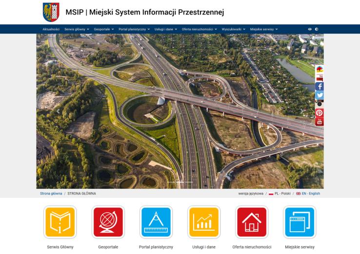 strona główna Miejksiego Systemu Informacji Przestrzennej